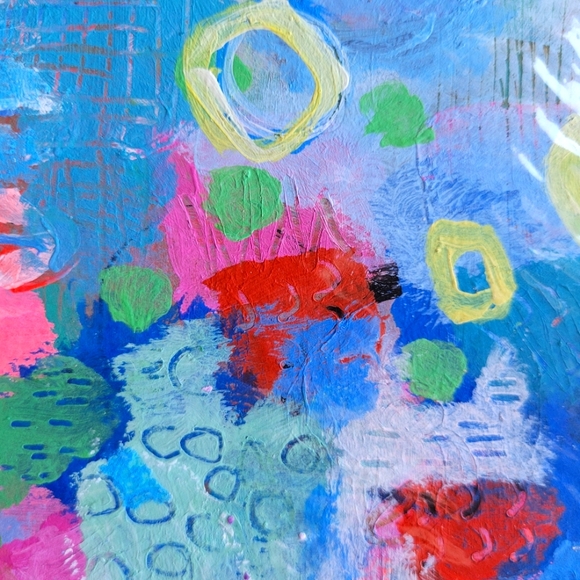 Original Abstract Shapes Painting Acrylic on Fine Art Paper, 9x12" - Picture 2 of 6